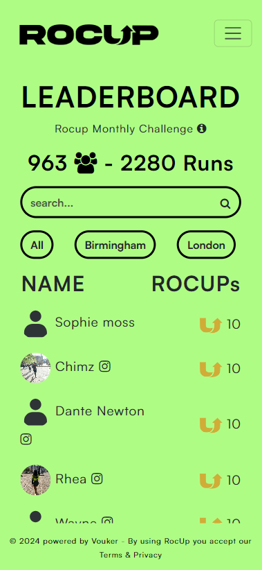 Rocup Mobile Leaderboard Website